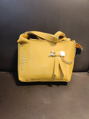 Luxury Mustard Yellow Handbag – Stylish Faux Leather Shoulder Bag with Chain & Bow